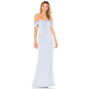 NWT LOVERS + FRIENDS Hadid Off-The-Shoulder Trumpet skirt Gown - Baby Blue, XS